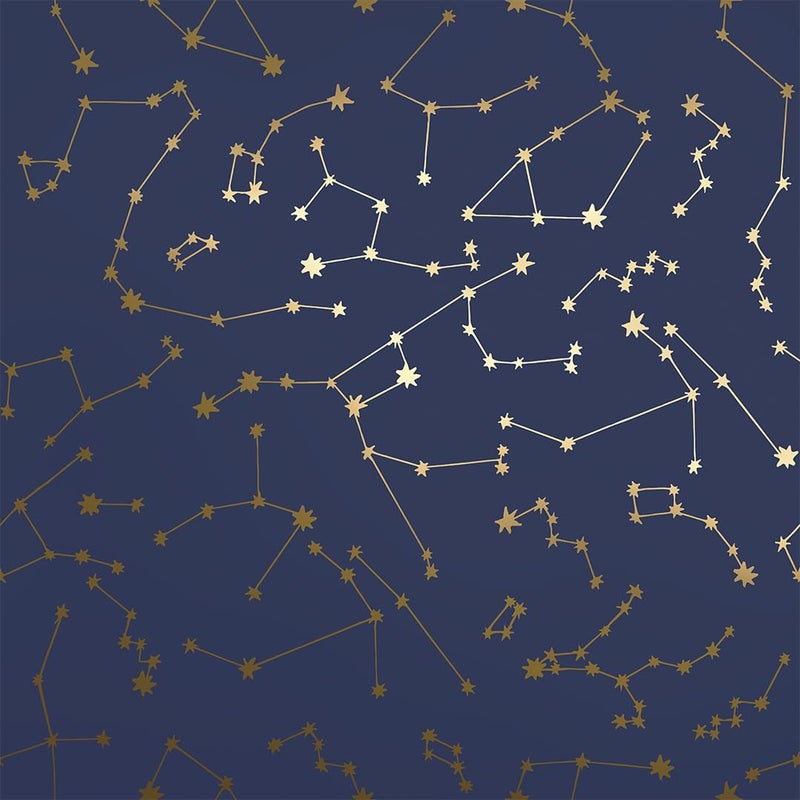 Tempaper x Novogratz Navy Blue & Metallic Gold Constellations Removable Peel and Stick Wallpaper, 20.5 in X 16.5 ft, Made in the USA - Image 1